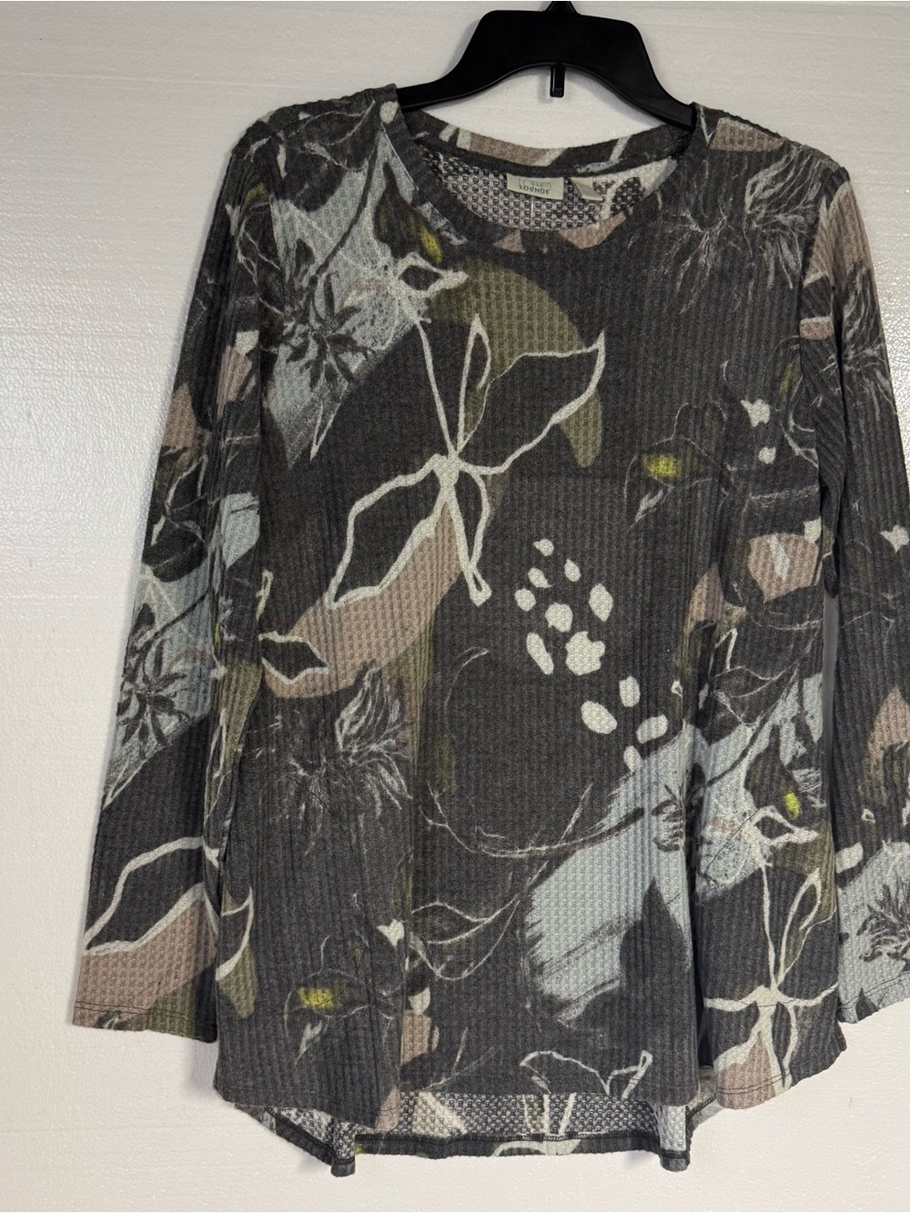 LOGO Lounge Lori Goldstein Shirt M Floral Waffle Knit Long Sleeve Top Pockets